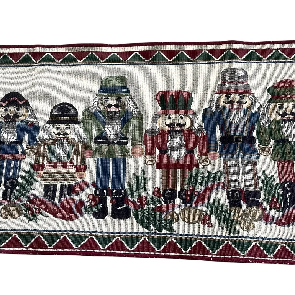 Nutcracker Tapestry Christmas Table Runner 80” x 12.5”Fringe Tabletop Decoration